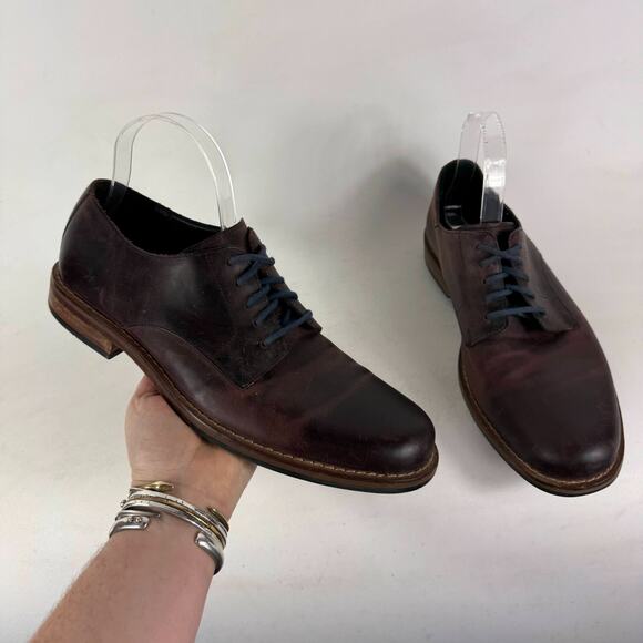 Cole Haan Dress Shoes Men 9 Burgundy Distressed Leather Lace-Up Round Toe Derbys - Picture 1 of 10